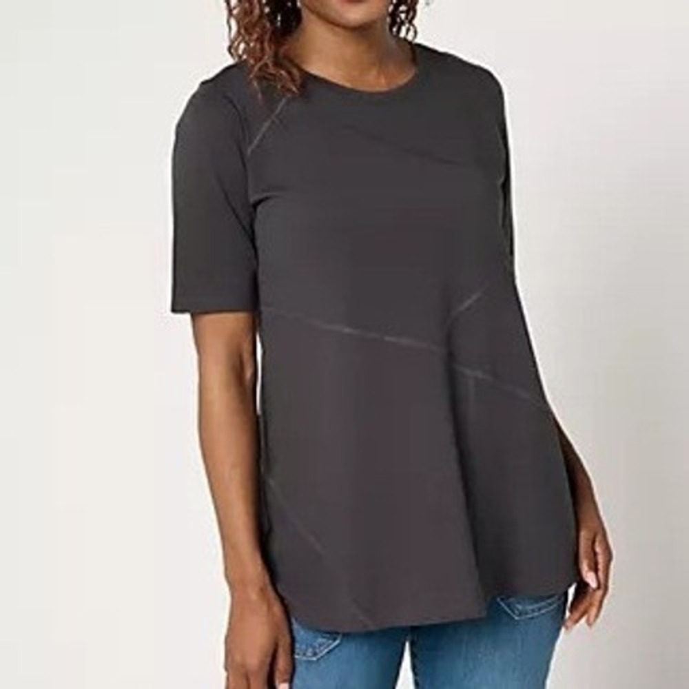 LOGO by Lori Goldstein Womens‎ XXS Phantom Knit Patchwork Seam Top A697233